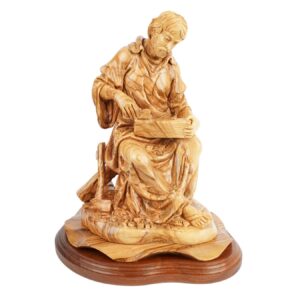 Hand-carved sculpture "Joseph as a Carpenter" โ olive wood figure from Bethlehem (29 cm)