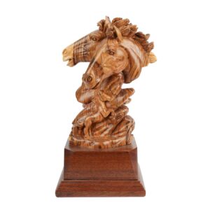 Horse duo made of olive wood โ Hand-carved sculpture from Bethlehem (26 cm)