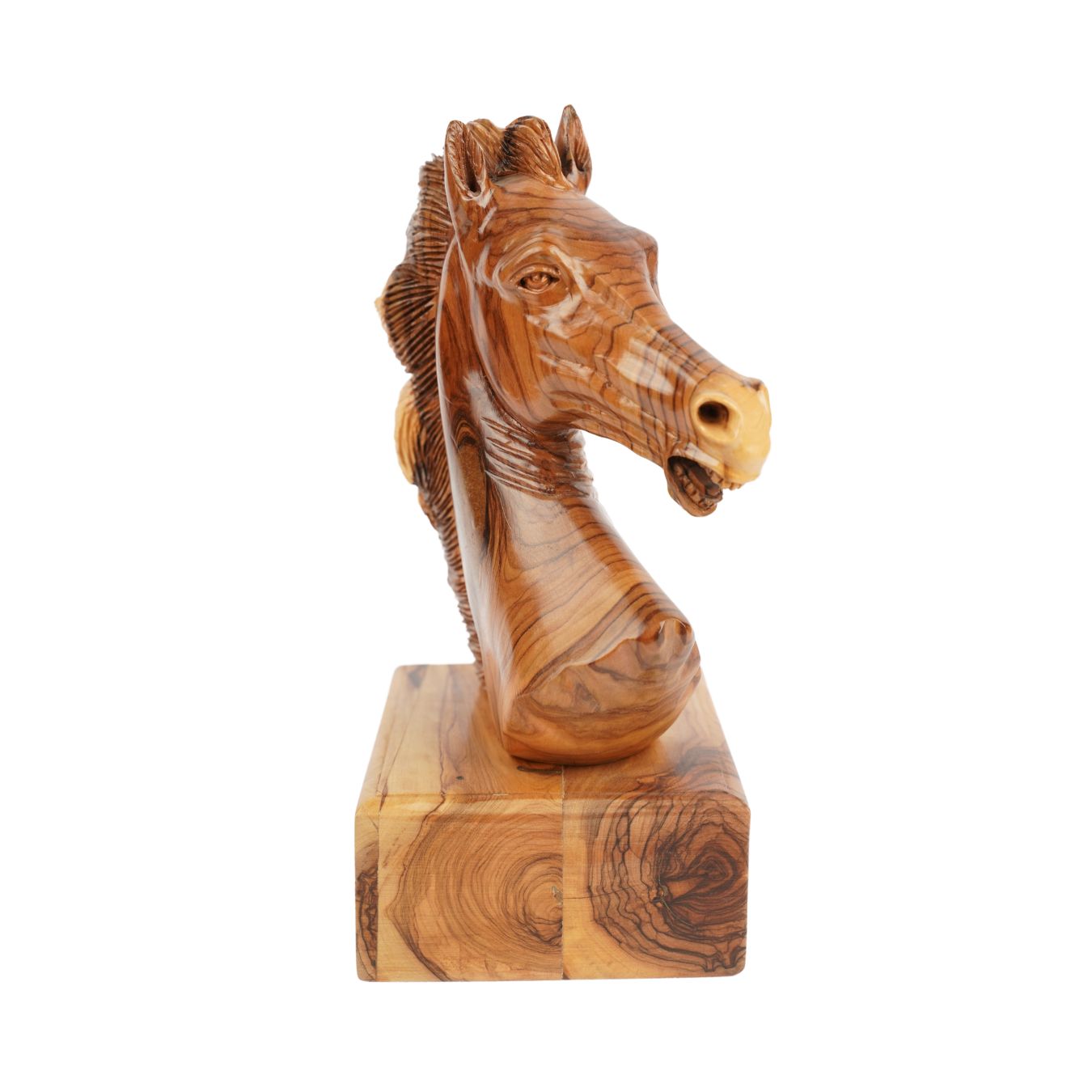 Handgeschnitzter Pferdekopf aus Olivenholz (groß) – Exklusive Holzskulptur aus Bethlehem (24 cm) - Image 2