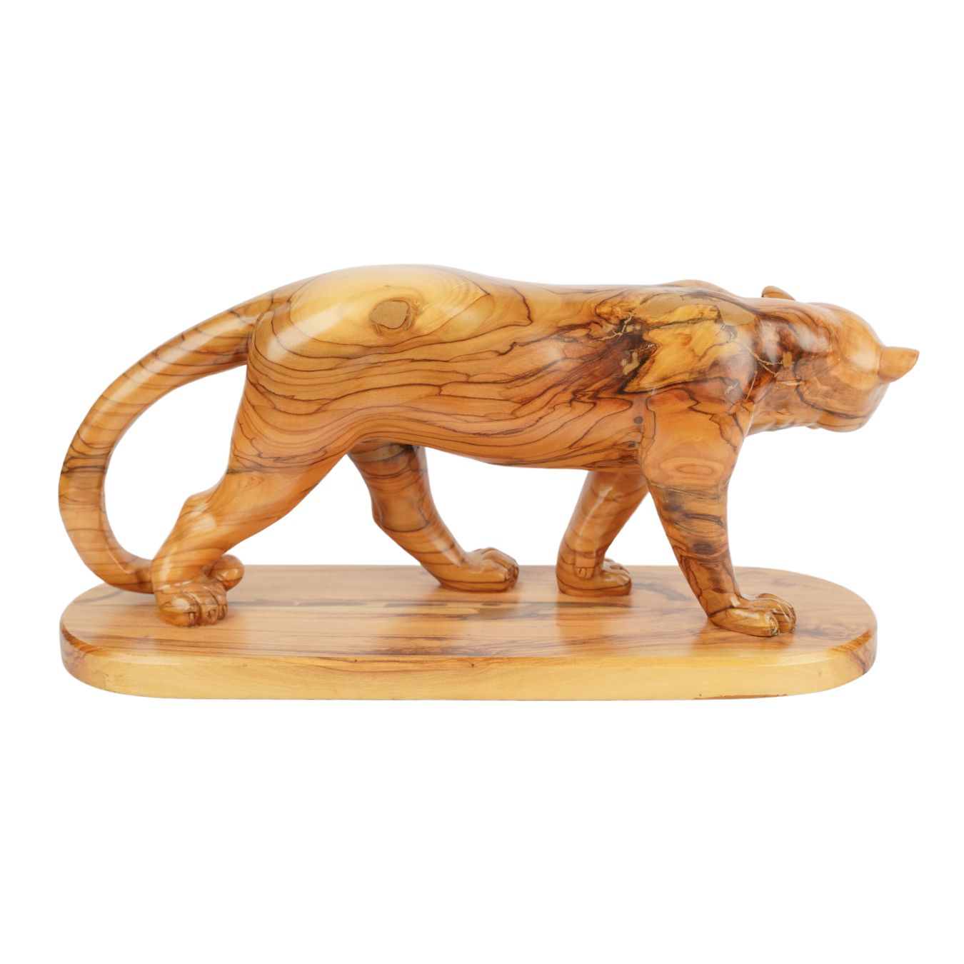 Hand-carved puma made of olive wood (large) โ Exclusive wooden sculpture from Bethlehem (14x30 cm) - Image 2