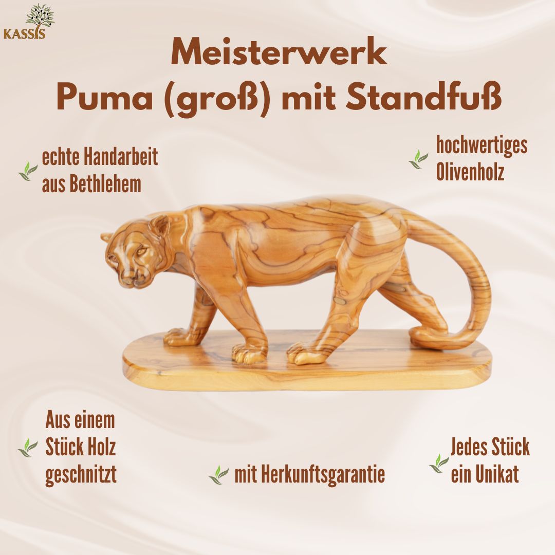 Hand-carved puma made of olive wood (large) โ Exclusive wooden sculpture from Bethlehem (14x30 cm) - Image 4