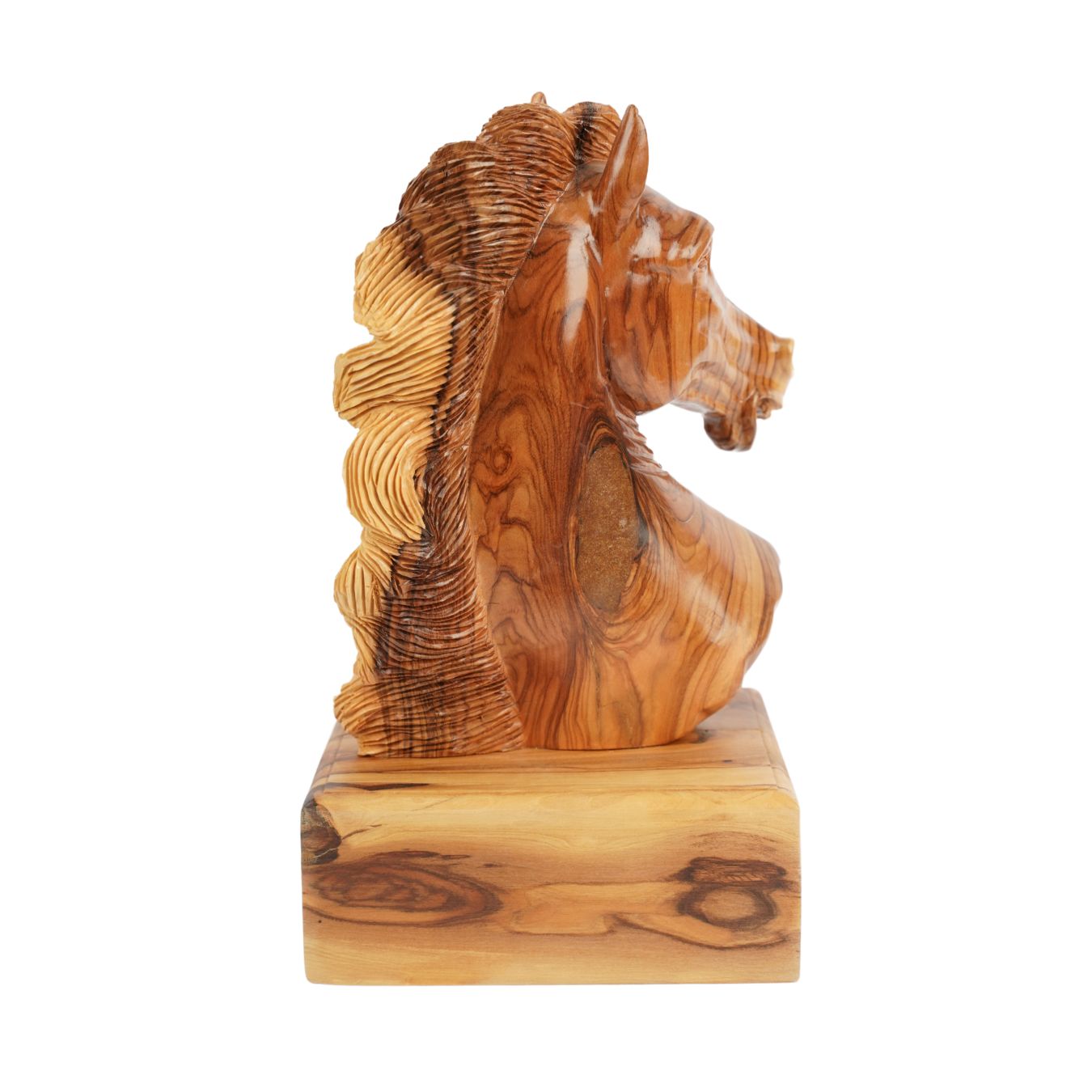 Handgeschnitzter Pferdekopf aus Olivenholz (groß) – Exklusive Holzskulptur aus Bethlehem (24 cm) - Image 4