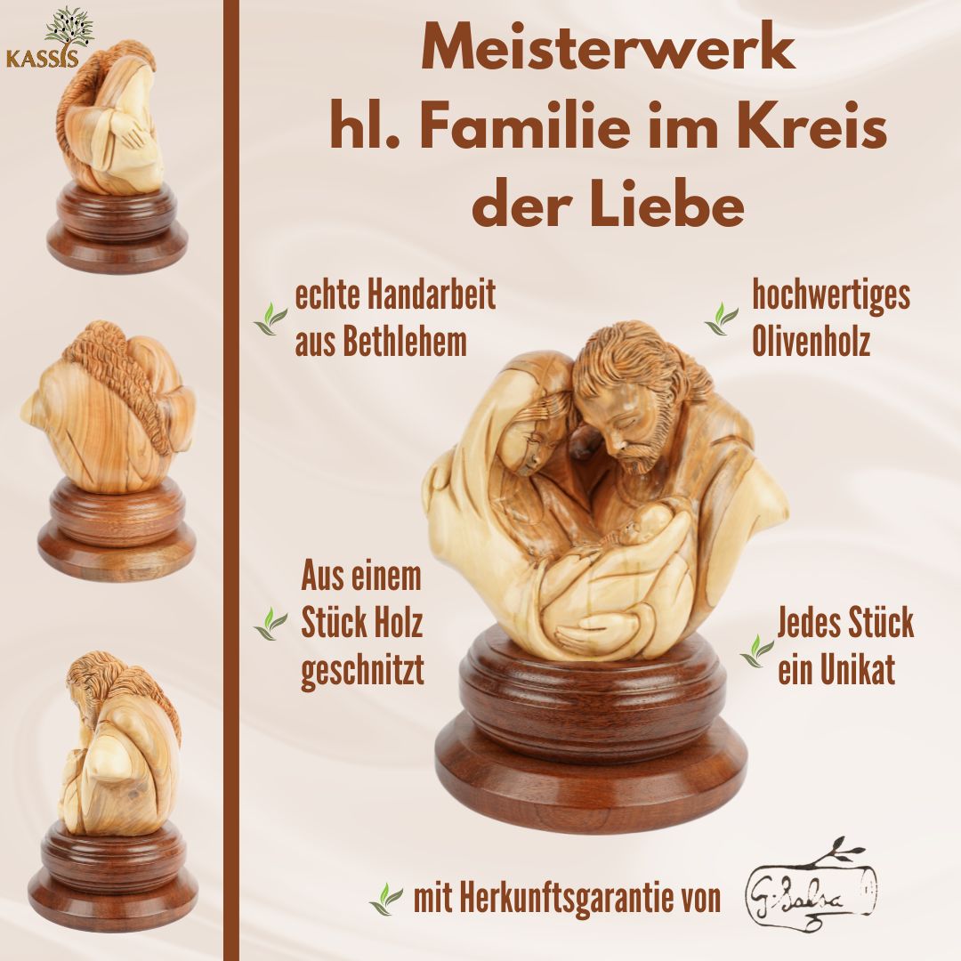 Heilige Familie im Kreis der Liebe – Handgeschnitzte Olivenholzskulptur aus Bethlehem (21 cm) - Image 5