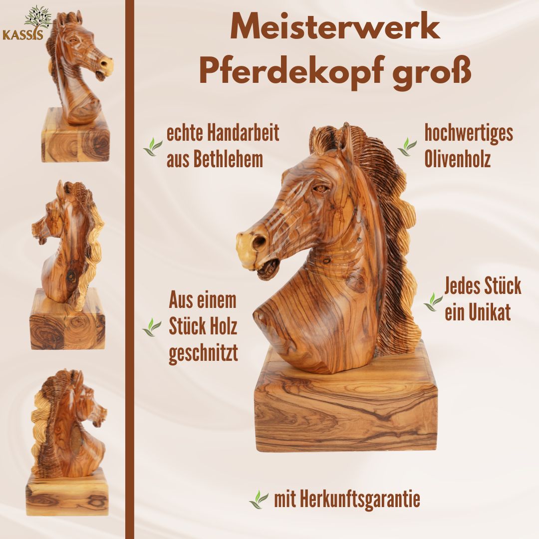 Handgeschnitzter Pferdekopf aus Olivenholz (groß) – Exklusive Holzskulptur aus Bethlehem (24 cm) - Image 5