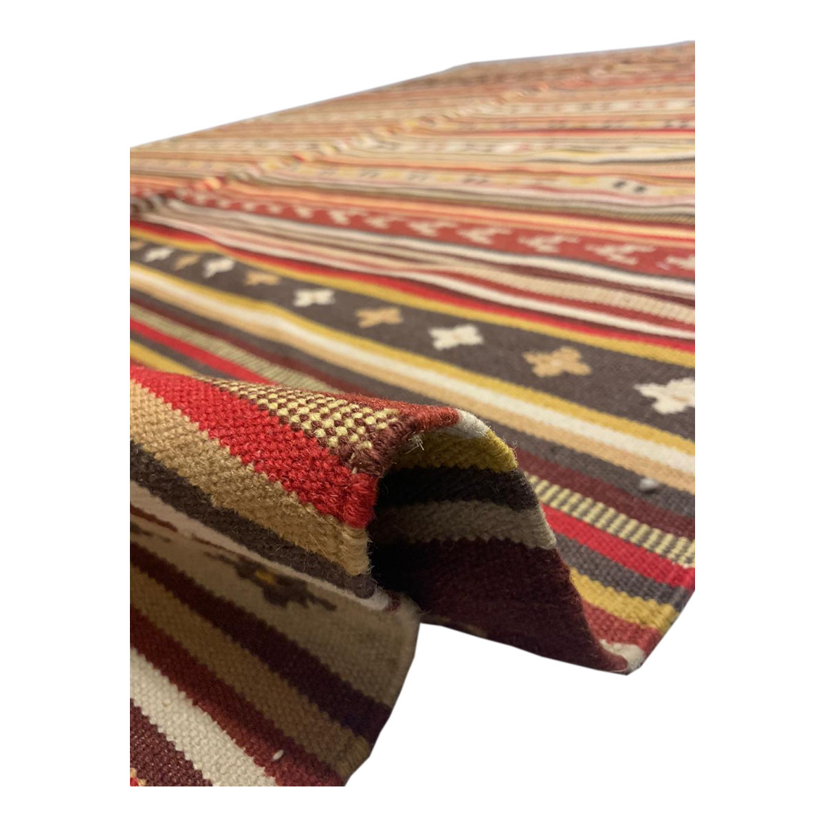 Vintage Handwoven Calico Strip Rug - Image 5