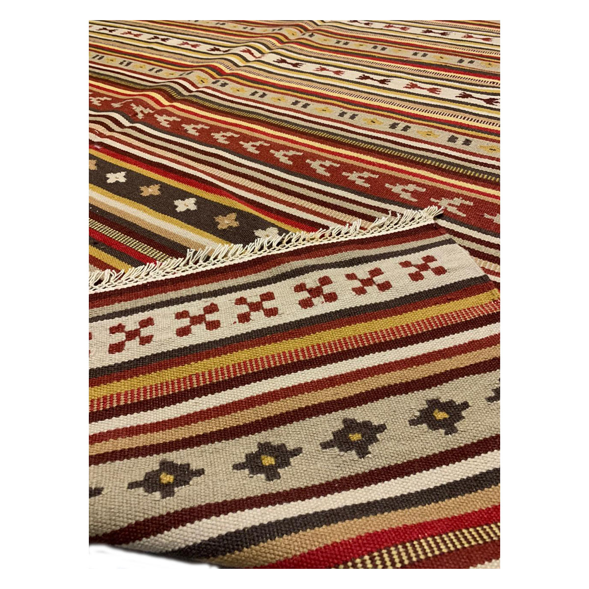 Vintage Handwoven Calico Strip Rug - Image 4