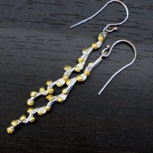 Sterling Silver Botanical Earrings - Real Twig with Gold Detail