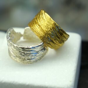 Nature-Inspired Bark Ring, Gold Plated Sterling Silver (Wide Band)