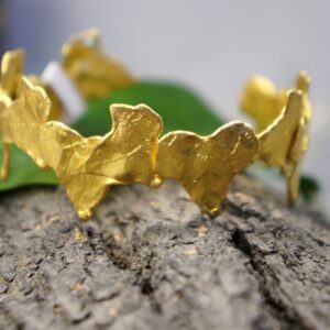 Nature Inspired Ivy Leaf Bracelet, Adjustable (14K Gold Plated Sterling Silver)