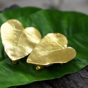 Ivy Leaf Earrings: Heart Shape Botanical Jewelry (Gold Plated Silver)