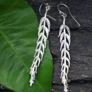 Araucaria Leaf Dangle Earrings - Sterling Silver, Lightweight