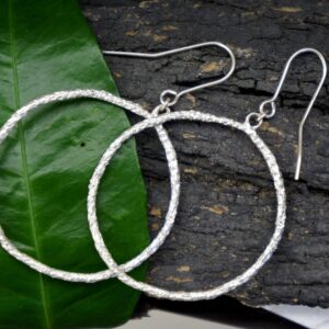 Sterling Silver Hoop Earrings: Nature Botanical Style (Handcrafted, Lightweight)