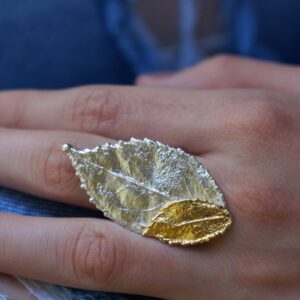 Rose Leaf Statement Ring - Handmade Sterling Silver Wide Band