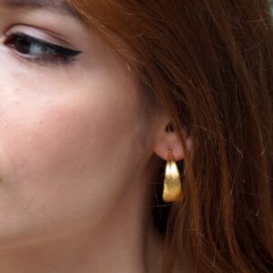 Olive Leaf Hoop Earrings - Minimal Gold Plated Sterling Silver