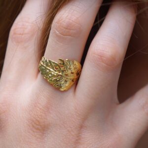 Gold Fern Ring, Gold-Plated Sterling Silver Jewelry, Leaf Fern Ring Band, Gift for Her, Birthday Gift for Women, Handmade Jewelry