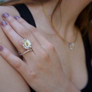 Chamomile Flower Ring, Handmade Sterling Silver Jewelry, Adjustable Band Fit