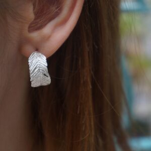 Mimosa Pudica Leaf Hoop Earrings - Sterling Recycled Silver