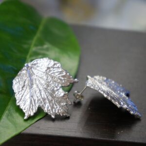 Nature-Inspired Leaf Earrings, Bourbon Rose (Sterling Silver Studs)