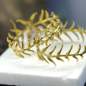 Araucaria Leaf Earrings: Big Silver and Gold Hoops (Handmade, Nature Detail)