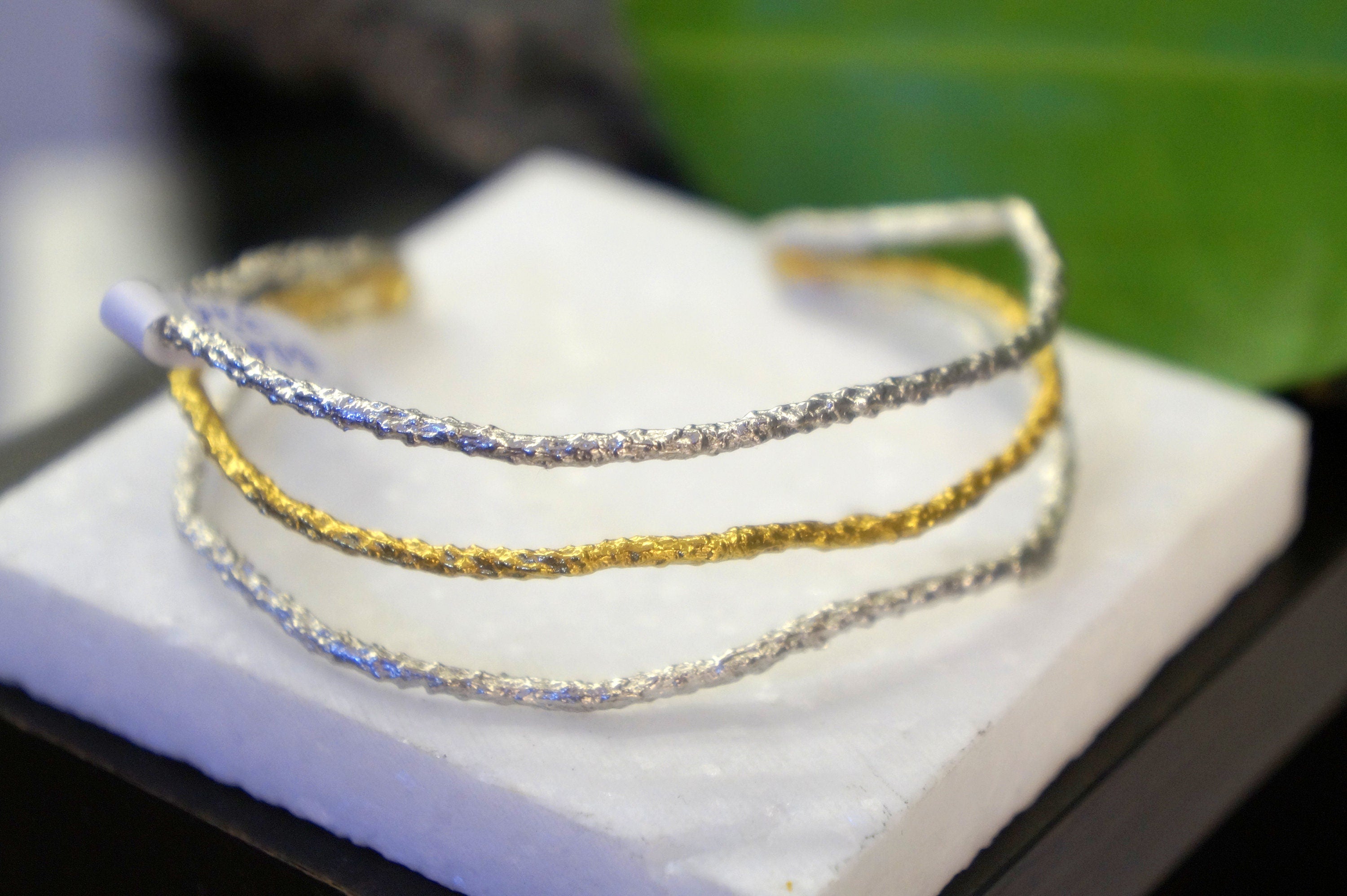 Nature-Inspired Twig Bracelet, Pine Branch (14k Gold, Adjustable) - Image 3