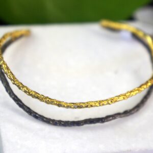 Two-Tone Pine Branch Cuff Bracelet: Gold & Black Rhodium Finish