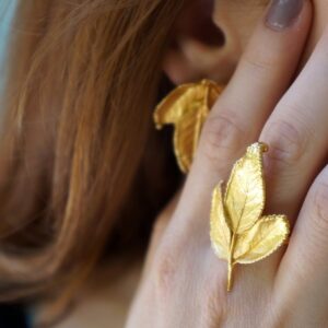 Adjustable Rose Leaf Ring: Gold Plated, Sterling Silver - Nature Design