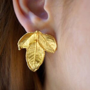 Rose Leaf Earrings: Gold Plated Sterling Silver - Nature Inspired Studs