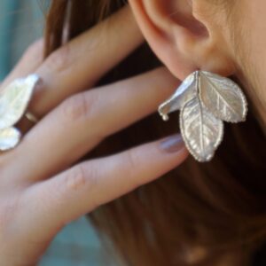Sterling Silver Rose Leaf Earrings - Delicate Nature Detail