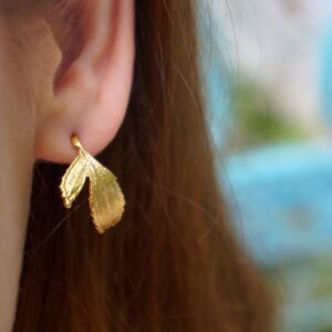 Hoop Earrings: Real Rose Leaves - Gold Plated Sterling Silver