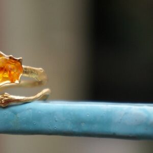 Tree Branch Ring with Orange Murano Glass, Sterling Silver Jewelry for Women, Adjustable