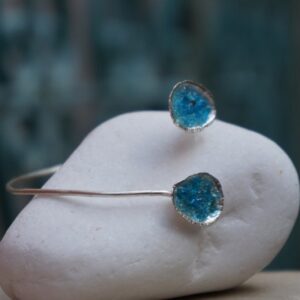 Nautical Silver Cuff Bracelet, Limpet Shell with Raw Blue Murano Glass (Adjustable)