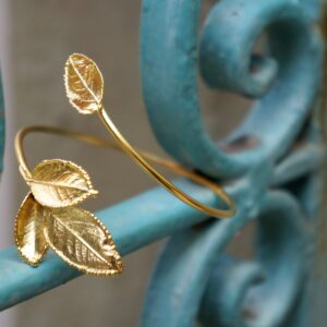Gold-Plated Silver Rose Bracelet, Gold-Plated Sterling Silver Jewelry, Rose Leaf Cuff, Handmade Gift for Her, Birthday Gift for Women