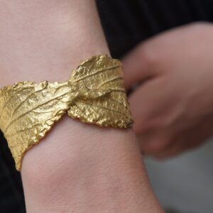 Gold Hibiscus Bracelet, Gold-Plated Sterling Silver Jewelry, Hibiscus Leaf Cuff, Gift for Her, Birthday Gift for Women, Handmade Jewelry