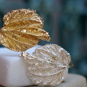 Mulberry Leaf Silver Bracelet, Adjustable Recycled Sterling (Handmade)