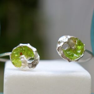 Green Murano Glass Bracelet: Sterling Silver, Adjustable Cuff