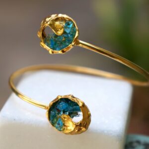 Murano Glass Bracelet: Venetian Blue Shells - Gold Plated Sterling Silver