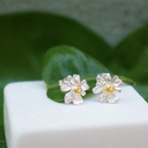 Chamomile Stud Earrings, Sterling Silver Jewelry, Eco Nature-Inspired Gift