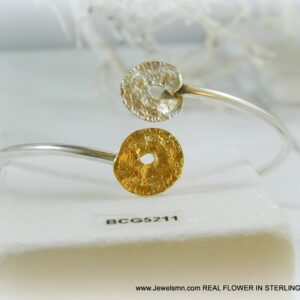 Leaf Cuff Bracelet: Handmade Sterling Silver and Gold Plating (Adjustable)