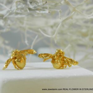 Gold Bee Stud Earrings - Detailed Honeybee Design, Lightweight