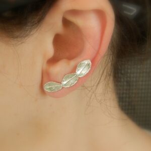 Rose Leaf Earrings: Sterling Silver Ear Climbers (Mismatched Pair)