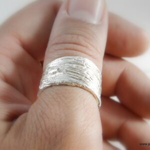 Tree Bark Thumb Ring, Gold-Plated Sterling Silver Jewelry, Adjustable Fit Band, Handmade Jewelry