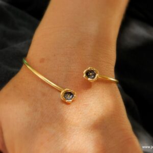 Nature-Inspired Lily Cuff Bracelet, Sterling Silver and Gold (Adjustable Fit)