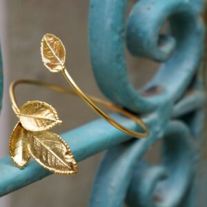 Rose Leaf Cuff Bracelet - Adjustable Gold-Plated Brass Botanical Jewelry