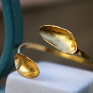 Clam and Mussel Bracelet: Nature-Inspired Adjustable Gold-Plated Brass Cuff
