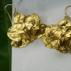Orchid Flower Earrings - Gold Plated Brass, Nature Detail