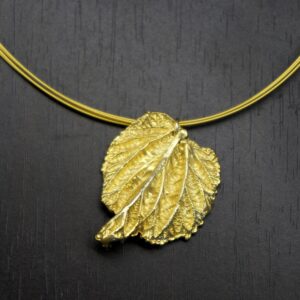 Boho Gold-Plated Brass Necklace: Real Mulberry Leaf, Nature Inspired