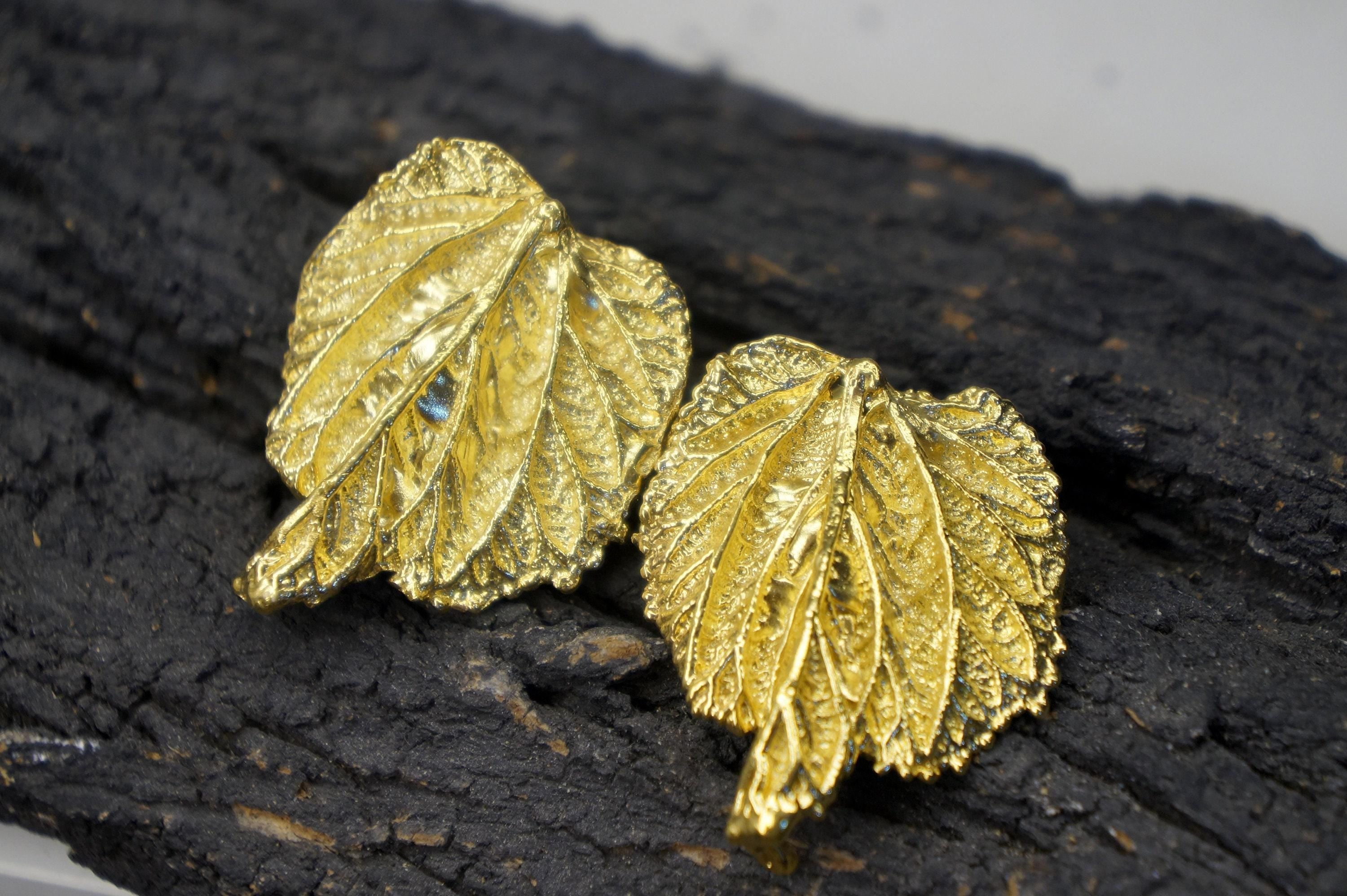 Gold Mulberry Leaf Earrings, 14K Gold-Plated Brass Jewelry, Statement Earrings, Jewelry for Women, Gift for Her, Handmade Jewelry - Image 3