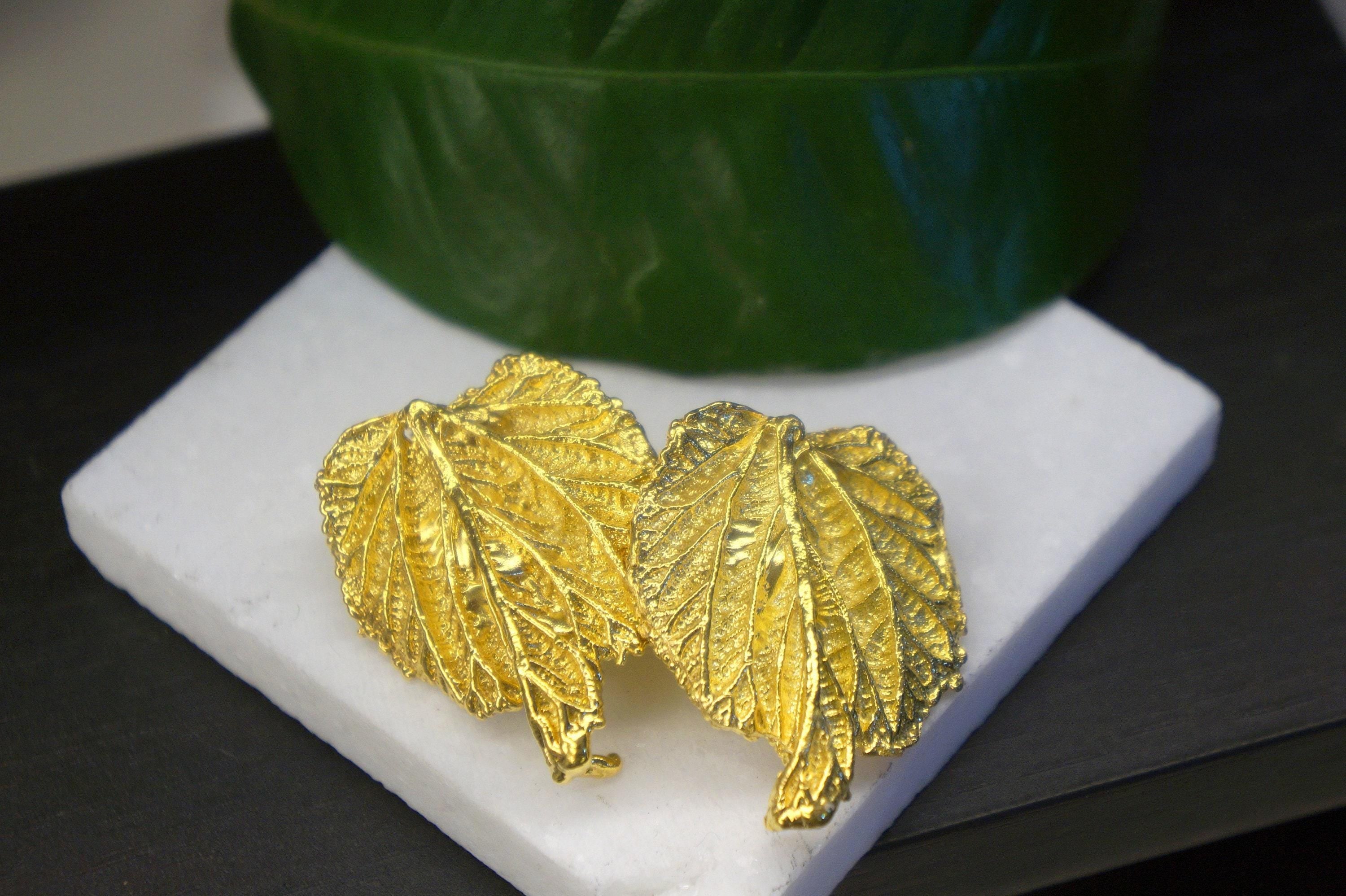 Gold Mulberry Leaf Earrings, 14K Gold-Plated Brass Jewelry, Statement Earrings, Jewelry for Women, Gift for Her, Handmade Jewelry