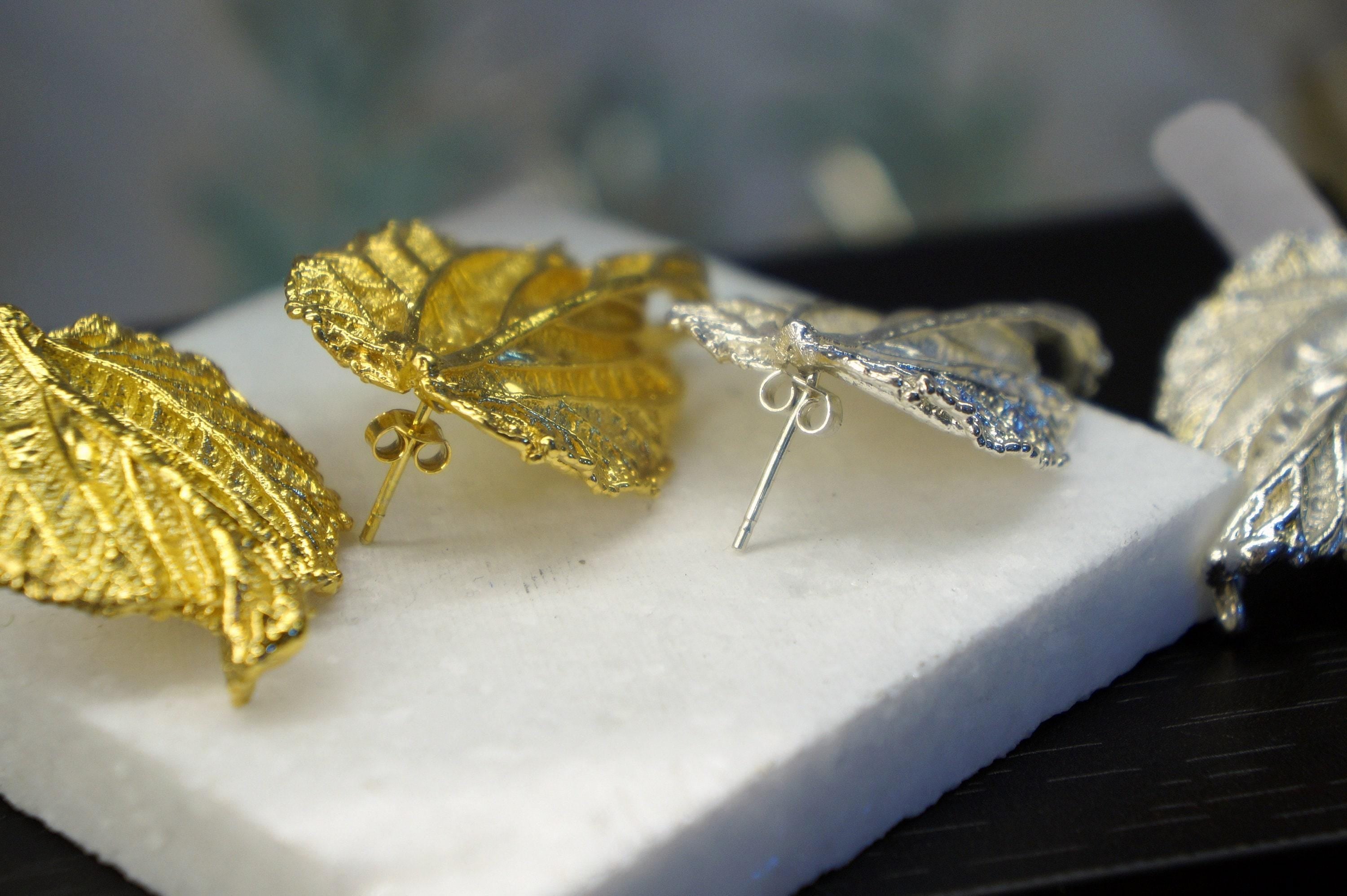 Gold Mulberry Leaf Earrings, 14K Gold-Plated Brass Jewelry, Statement Earrings, Jewelry for Women, Gift for Her, Handmade Jewelry - Image 4