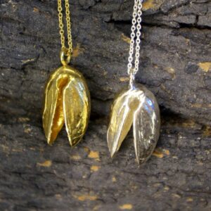 Nature-Inspired Pistachio Necklace, Sterling Silver Gold Plated (Handmade)